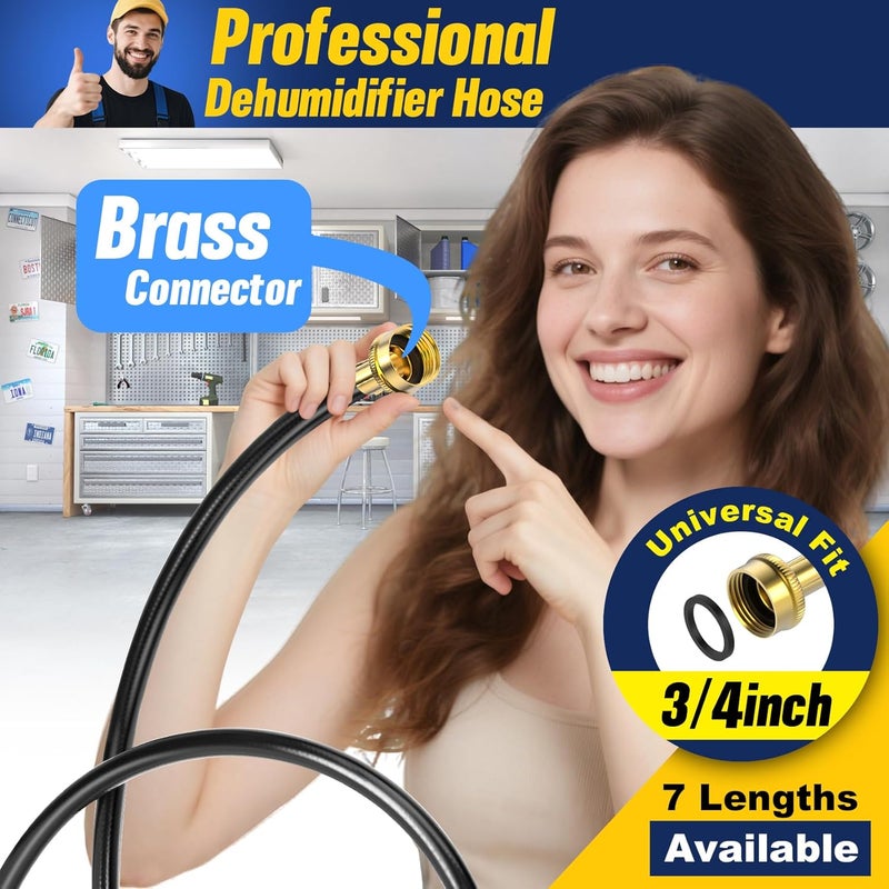 Ebusin 8FT Dehumidifier Drain Hose with 3/4 Inch FHT Connector, Featuring Rust-Resistant Brass Fittings for Leak-Proof Connection, Perfectly Compatible with Most Dehumidifier Brands（7 Length Options） - Image 2